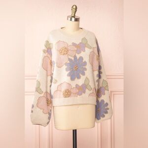 Wrenn Beige Floral Patterned Knit Sweater